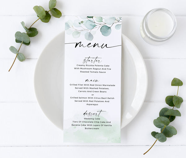 Menu wedding template, Menu template eucalyptus, Greenery menu template #EUC020LWT