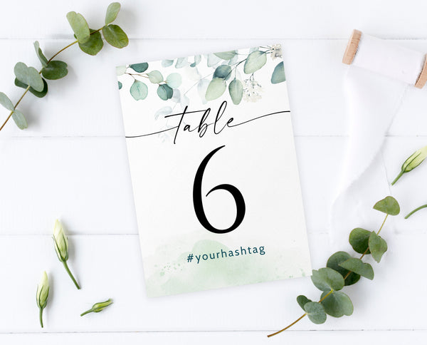 Table numbers wedding, Table numbers greenery, Eucalyptus table numbers template #EUC020LWT