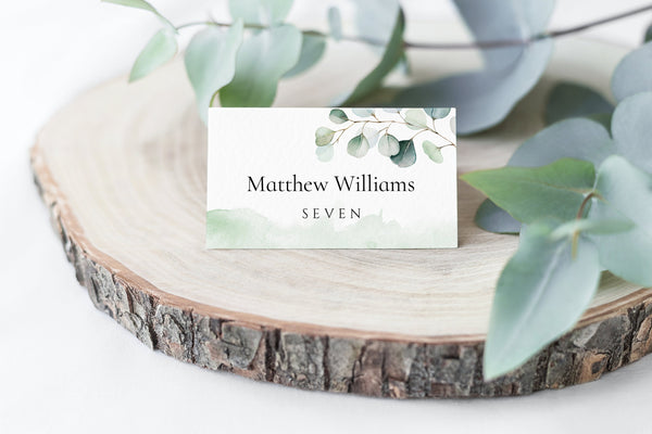 Place card template, Place cards greenery, Wedding place cards with eucalyptus floral #EUC020LWT