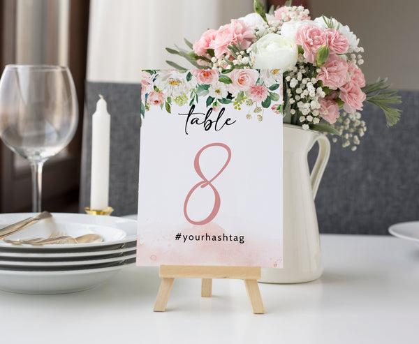Table numbers wedding, Blush table number, Floral table numbers template, Templett, Instant download #BLS020LWT