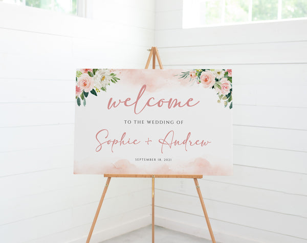 Welcome sign wedding, Blush welcome sign, Wedding welcome sign template, Rose gold, Templett, Instant download #BLS020LWT