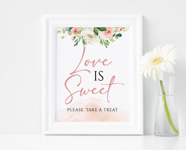 Wedding Love is sweet sign, Love is sweet printable sign, Greenery and blush floral  #BLS020LWT