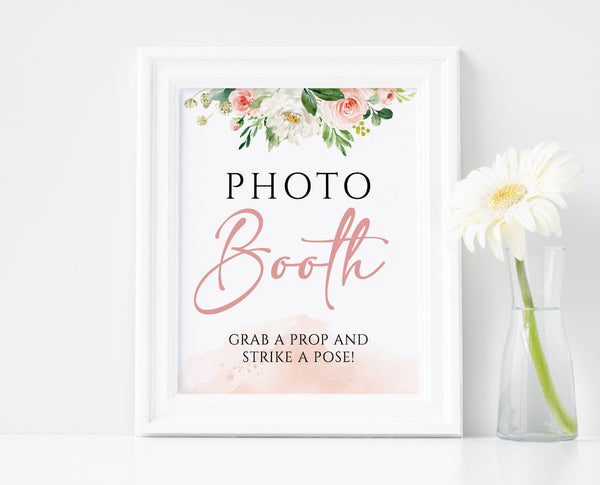 Wedding Photo Booth sign printable, Wedding photo props, Greenery floral and blush wedding sign #BLS020LWT