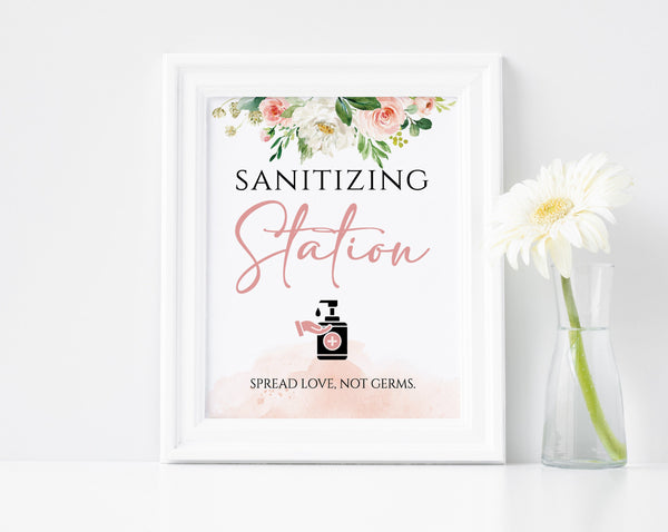 Sanitizing station sign, Wedding sign, Sanitizing station, Blush floral wedding signs #BLS020LWT