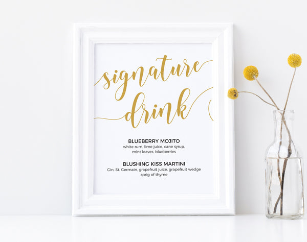 Signature drinks sign, Wedding signature drinks, Signature cocktail template, Printable sign, Wedding sign #GOLD20WED