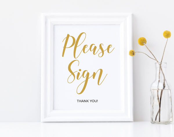 Please Sign, Wedding guest book sign, Please Sign template, Wedding printable sign, Printable wedding sign  #GOLD20WED