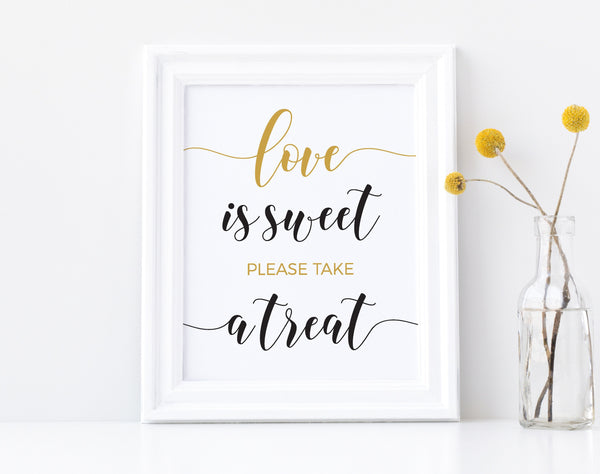 Love is sweet sign, Love is sweet printable, Dessert table sign, Sweet table sign, Take a treat, Please take a treat sign #GOLD20WED