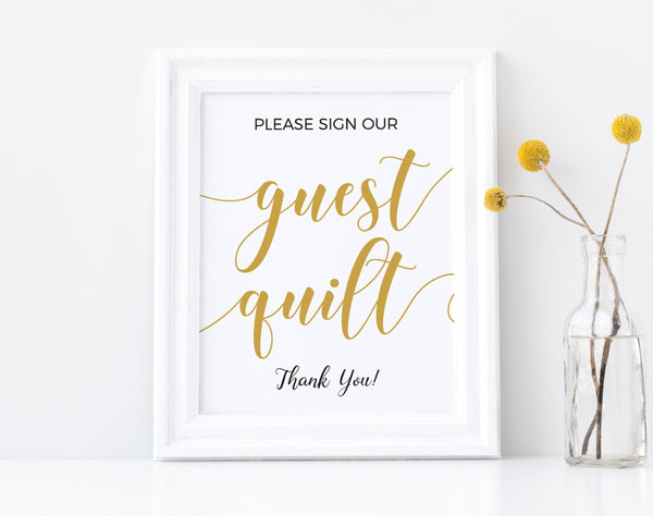 Guest quilt sign, Sign guest quilt, Guest quilt guest book,  Gold wedding signs, Guest book sign, Printable signs #GOLD20WED