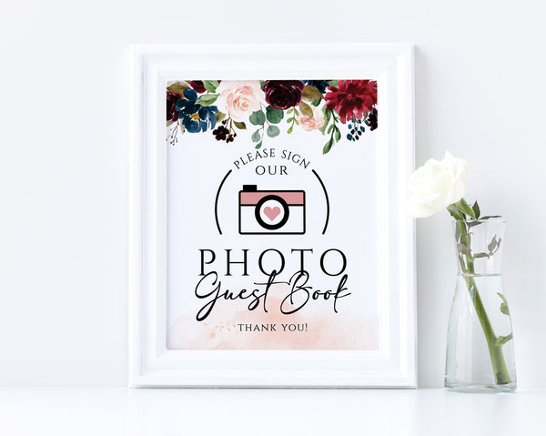 Photo Guest book Sign, Wedding Photo Guestbook Sign, Marsala Wedding Sign  #BOHO020LWT