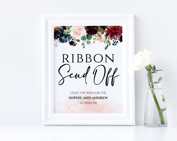 Ribbon send off sign, Wedding Sign, Wedding send off sign, Marsala Wedding Sign  #BOHO020LWT