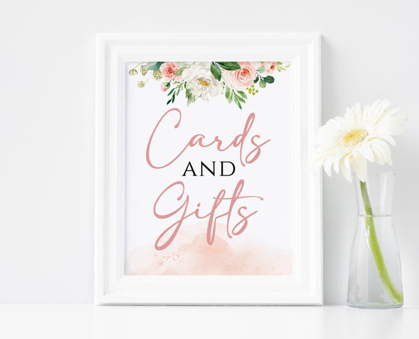 Cards and gifts wedding sign, Printable cards and gifts sign, Blush wedding sign with floral greenery #BLS020LWT