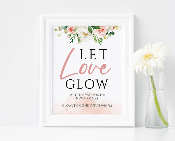 Let love glow sign, Wedding send off sign template, Greenery and blush wedding sign #BLS020LWT