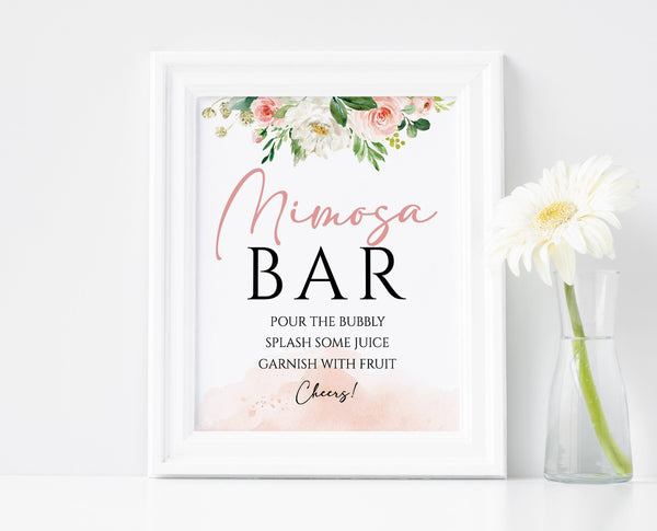 Mimosa bar sign template, Mimosa wedding bar sign, Greenery and blush wedding sign #BLS020LWT