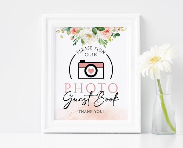 Photo Guest book wedding sign, Guest book sign template, Blush wedding sign #BLS020LWT