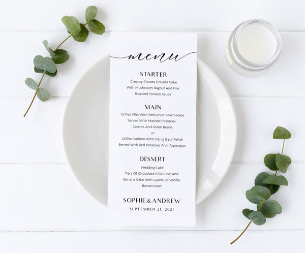 Wedding menu template, Minimalist menu cards printable and editable #LWT020MNM