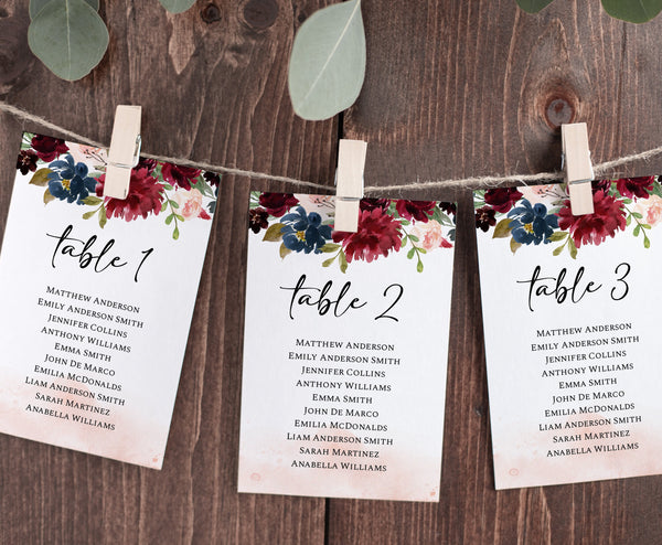 Seating cards template, Wedding seating chart cards, Bohemian seating chart  #BOHO020LWT