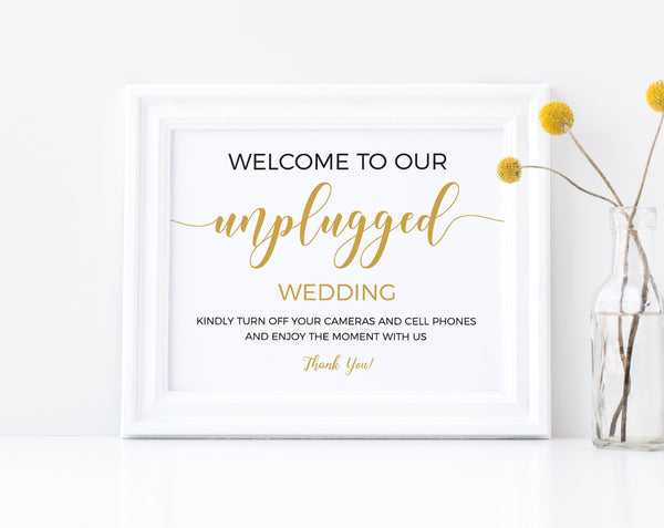 Unplugged wedding, Unplugged wedding ceremony sign, Unplugged sign printable, Wedding sign #GOLD20WED