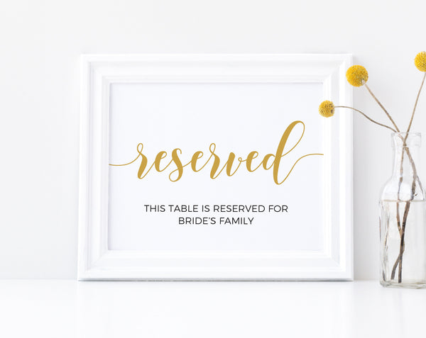 Reserved sign, Reserved template, Wedding reserved sign, Printable reserved sign, Wedding signs  #GOLD20WED