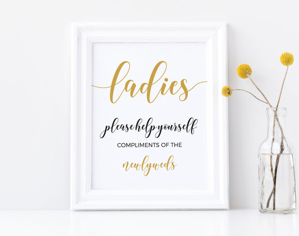 Ladies sign, Wedding bathroom sign, Ladies bathroom sign, Gold wedding sign, Printable wedding sign #GOLD20WED