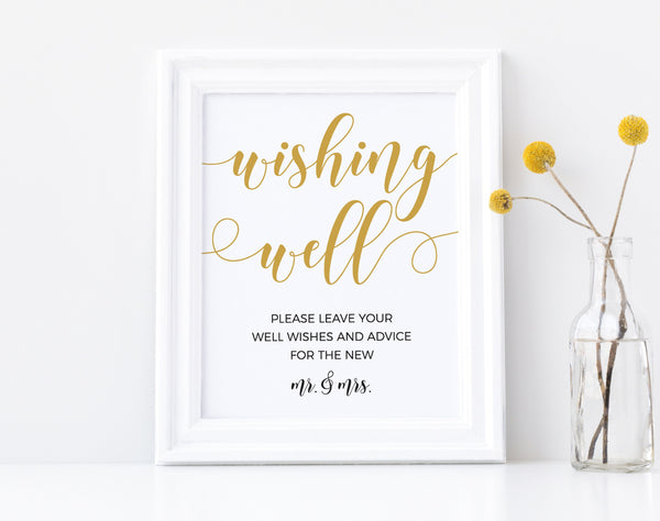 Wishing well sign, Wedding Signs, Well wishes, Gold wedding sign, Printable wedding sign #GOLD20WED