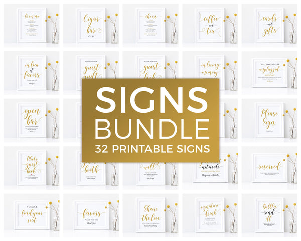 Gold wedding signs bundle, Wedding signs templates editable and printable #GOLD20WED