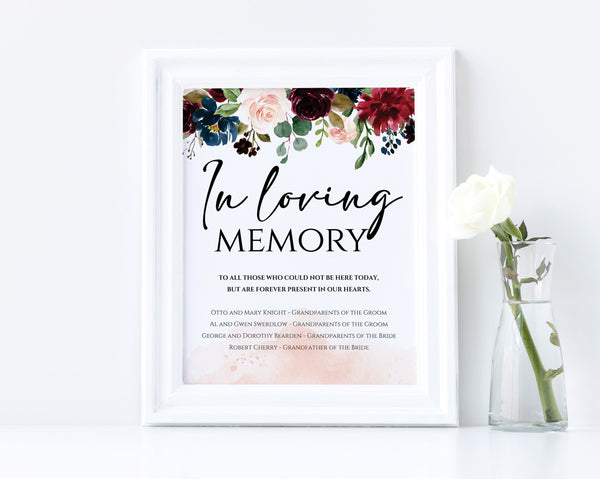 In Loving Memory Sign, Memory Table Sign for Wedding,  In Loving Memory Table Sign, Bohemian Wedding Sign  #BOHO020LWT