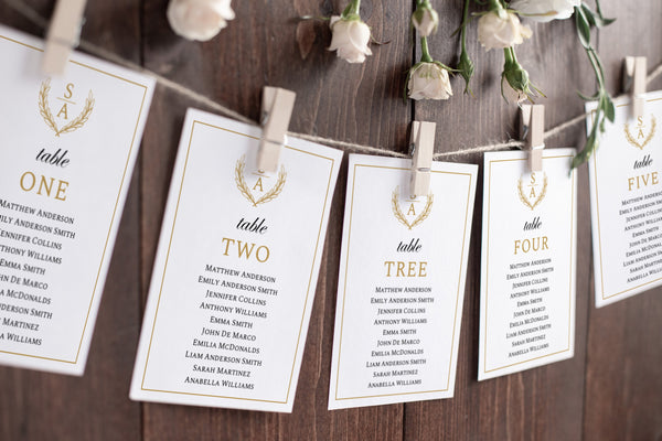 Seating cards, Gold seating chart, Seating chart cards template, Hanging seating cards template