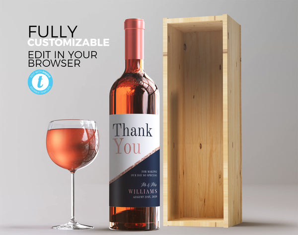 Wine labels, Thank you labels, Thank you bottle labels, Wedding wine label template