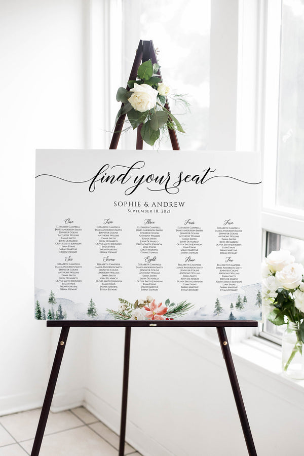 Wedding seating chart, Winter seating chart template, Winter wedding, Christmas wedding templates  #WNT020LWT