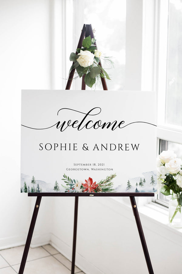 Wedding welcome sign, Winter welcome sign, Winter wedding sign  #WNT020LWT