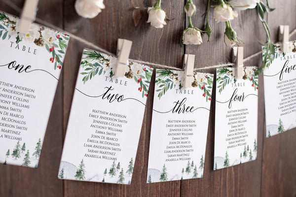 Wedding seating cards, Christmas seating chart, Seating chart cards, Winter seating chart #WNT020LWT