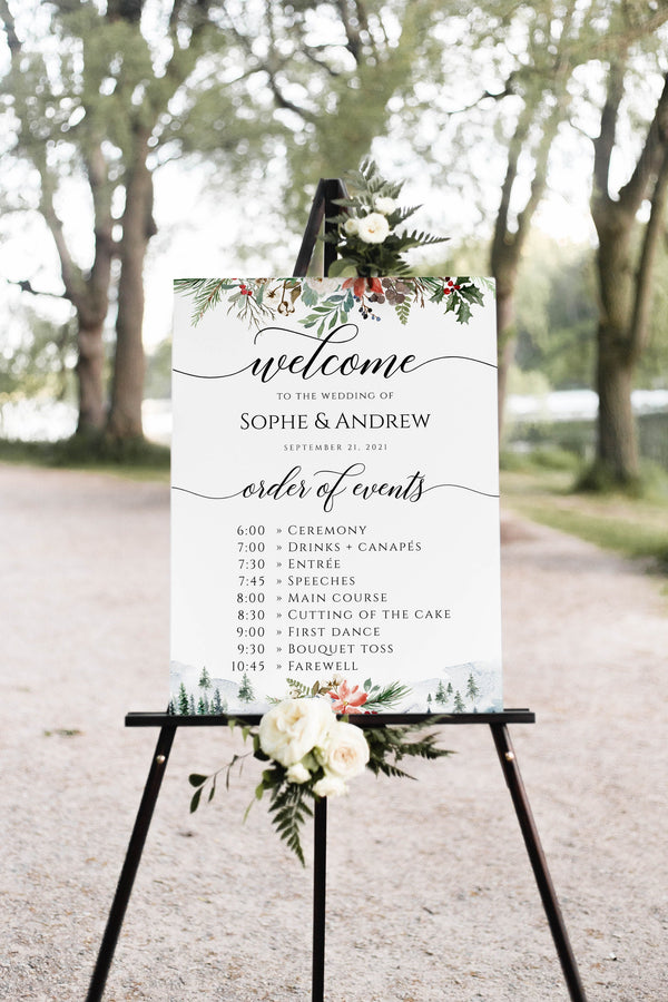 Winter Order of events sign, Wedding order of events template, Christmas wedding sign  #WNT020LWT