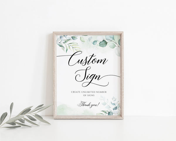 Wedding sign, Custom wedding sign template, Greenery eucalyptus wedding sign