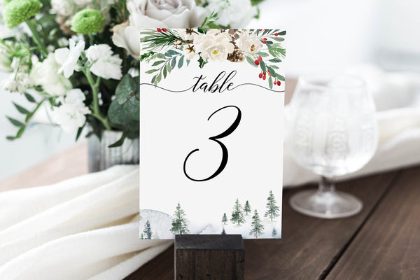 Winter wedding table numbers, Rustic wedding table number template, Christmas table numbers, Christmas templates #WNT020LWT