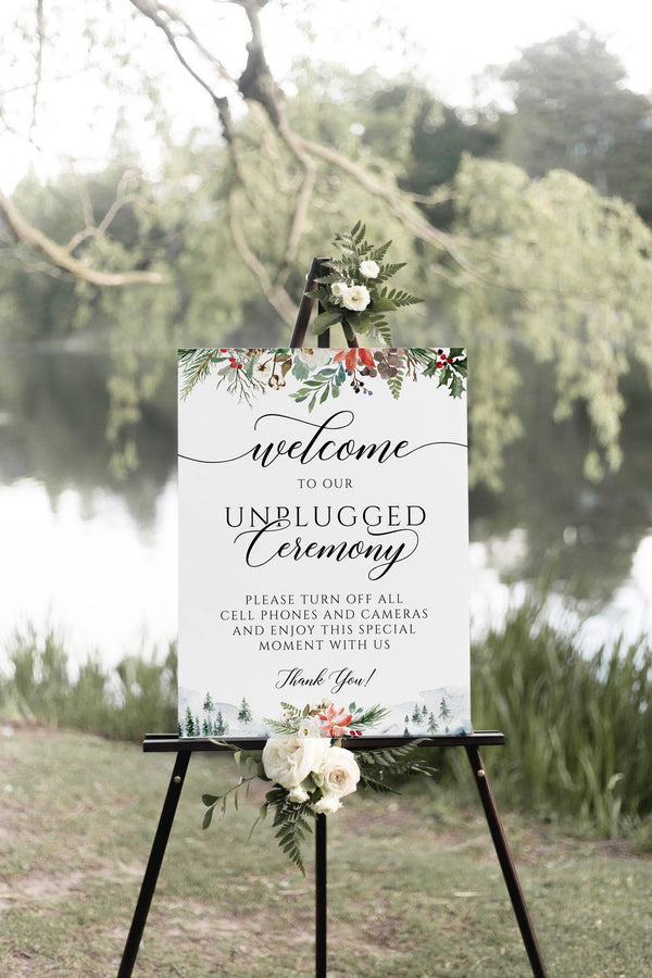 Christmas Unplugged ceremony sign, Winter Wedding unplugged sign, Christmas wedding sign  #WNT020LWT