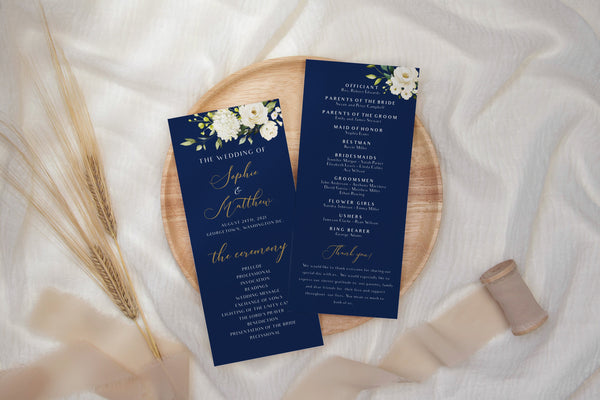 Wedding program template, Navy wedding program, Floral wedding program  #NG020LWT