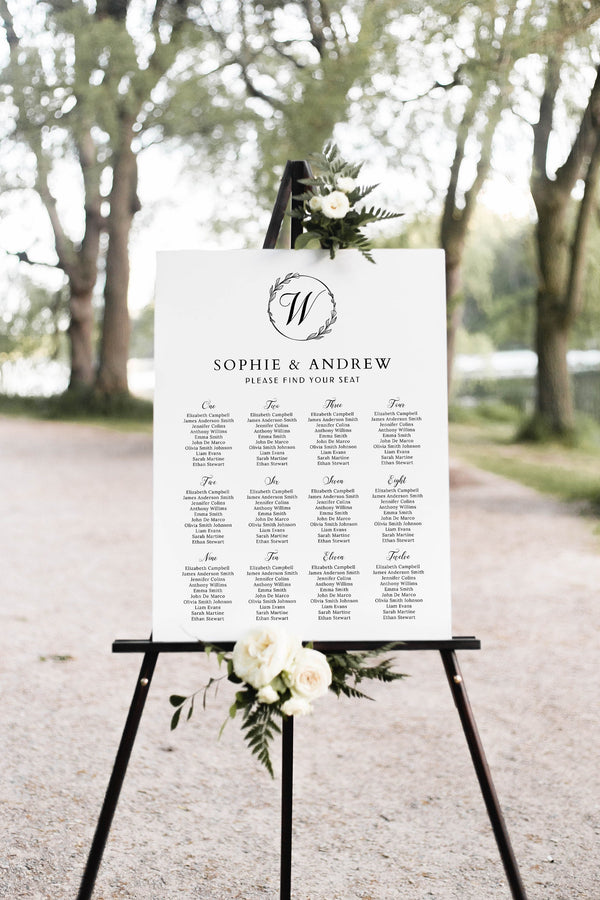 Seating chart template with monogram, Wedding seating chart #SCR020LWT