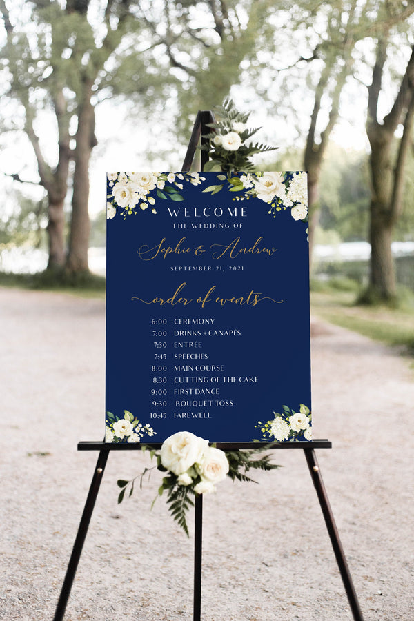 Order of events template, Wedding order of events sign, Navy wedding sign #NG020LWT