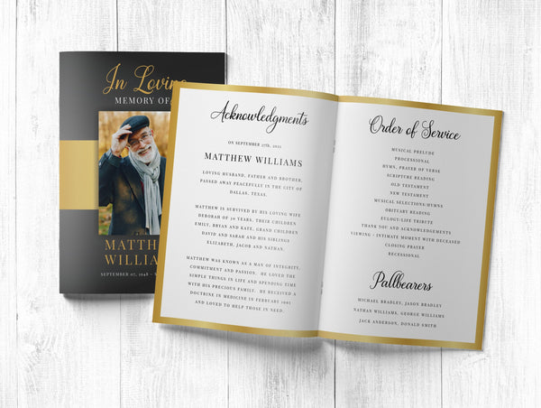 Funeral program template, Gold program template, Instant download printable funeral program template #fnr021bgd