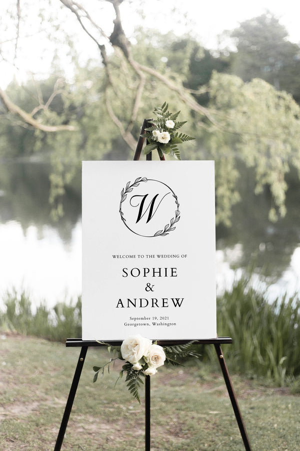 Welcome wedding sign with monogram, instant download and print #MON021LWT