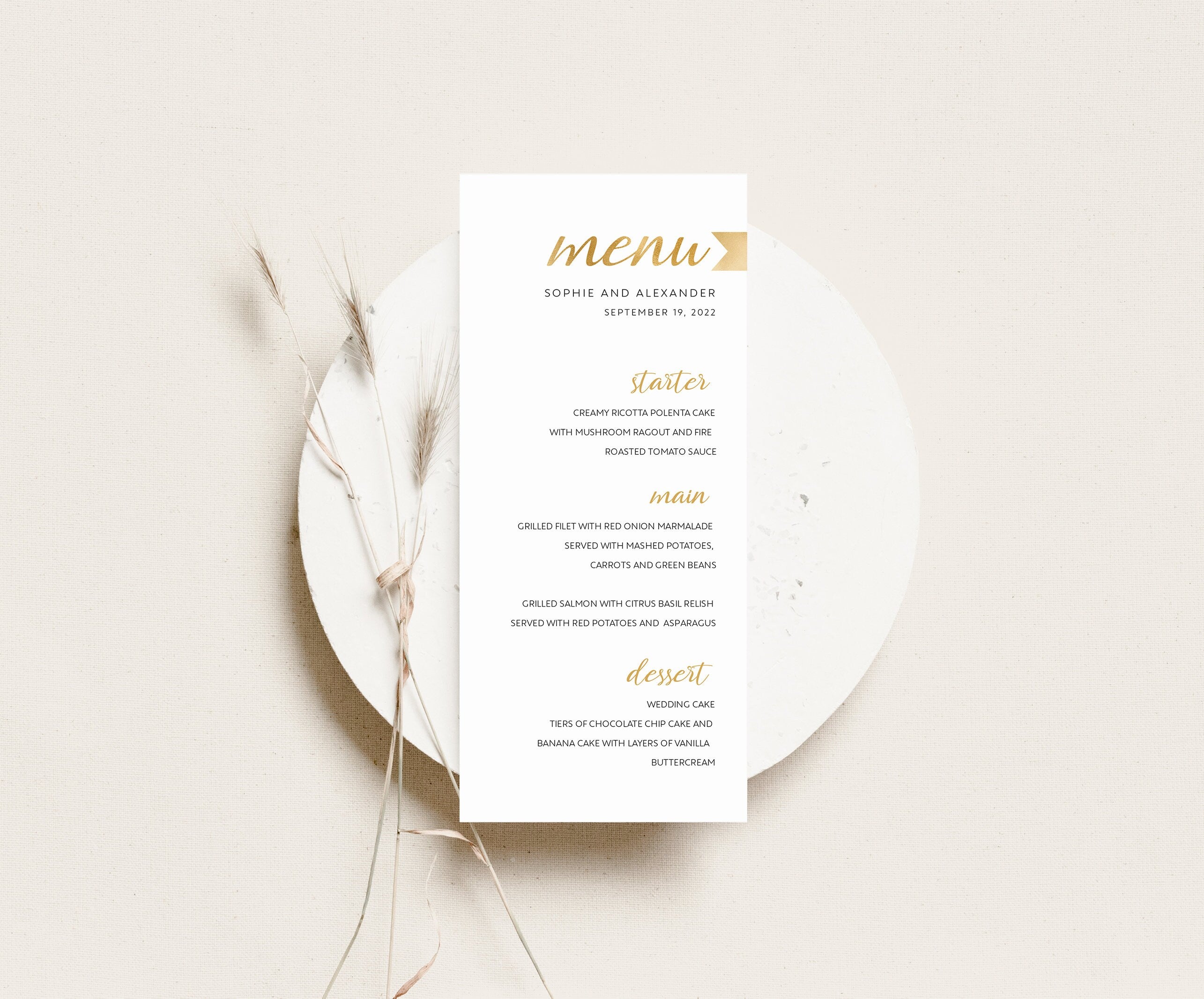 Gold menu template Wedding menu gold Instant download DIY menu temp