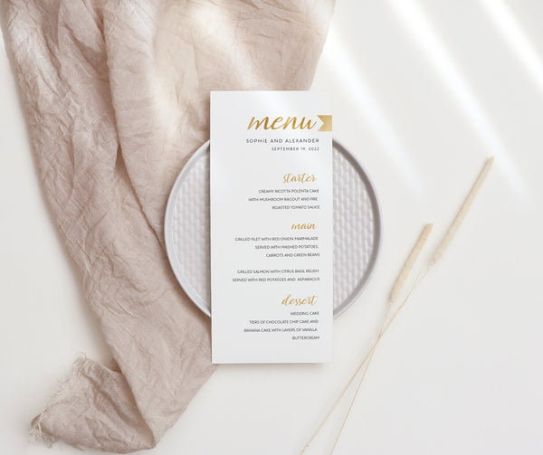 Gold menu template, Wedding menu gold, Instant download, DIY menu template  #GLD021