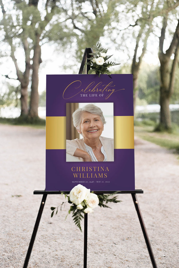 Funeral welcome sign template for women, Purple welcome sign, In loving memory sign #fnr021pgd