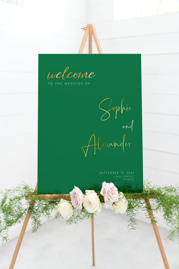 Forest green wedding welcome sign, Welcome wedding sign, DIY welcome sign template, Gold effect #GRE021