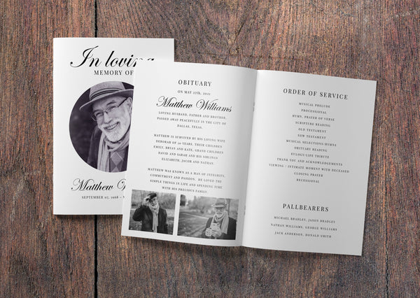 Funeral program template, Elegant formal program template, Instant download, Video instructions included