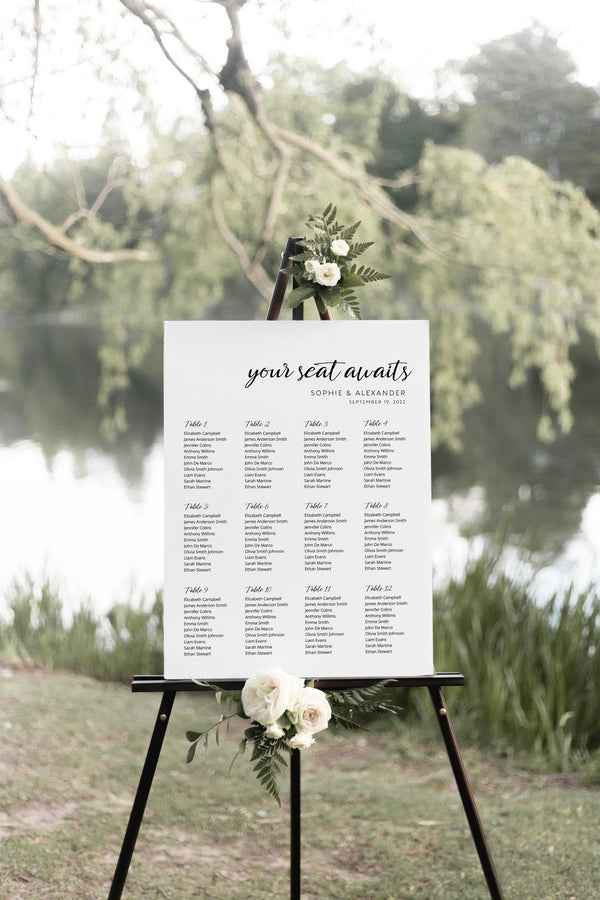 Seating chart template black and white, Instant download, Seating chart sign #BW021