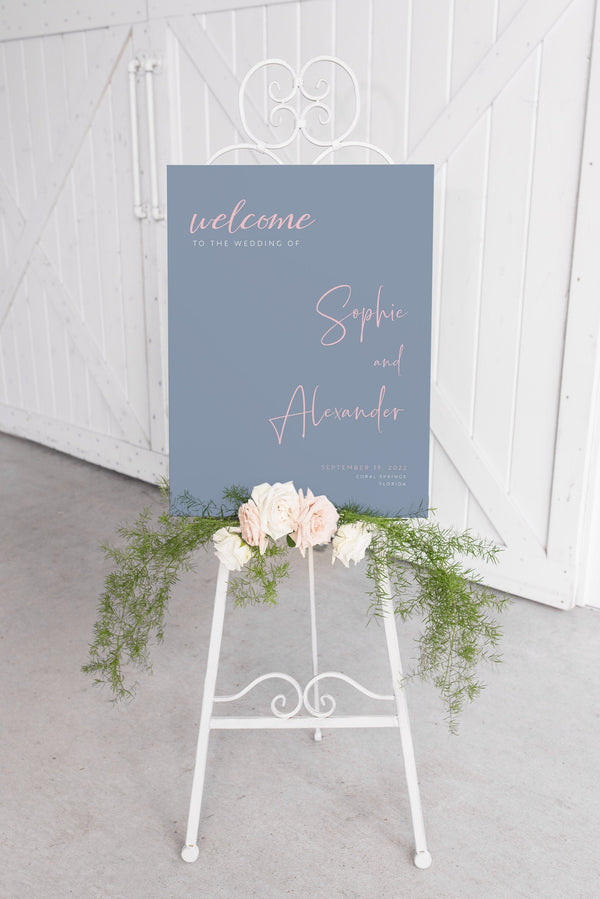 Welcome sign dusty blue, Welcome wedding sign, DIY welcome sign template, Rose welcome sign #DBL021