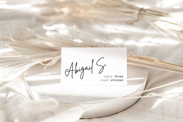 Modern place cards with meal option, Boho place cards, Wedding place cards template #SIG021LWT