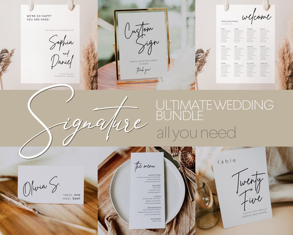Wedding bundle, Boho Wedding templates, Seating chart, Welcome sign, Custom wedding sign, Table numbers, Place cards, Menu #SIG021LWT