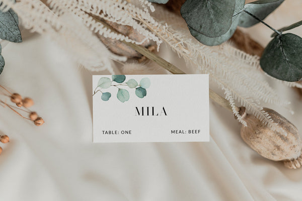 Place cards template, Eucalyptus place cards, Boho place cards, Name tags template greenery #GR021LWT